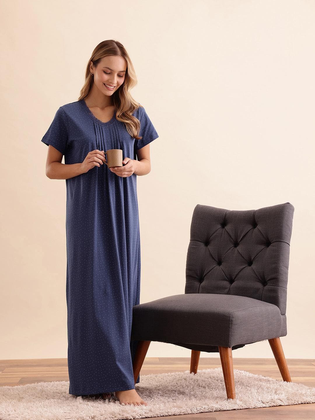ETC Polka Dots Printed Maxi Nightdress