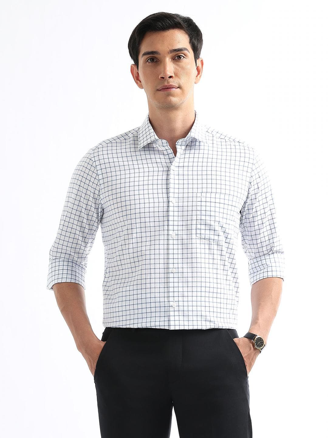 Arrow Manhattan Slim Fit Checked Pure Cotton Formal Shirt
