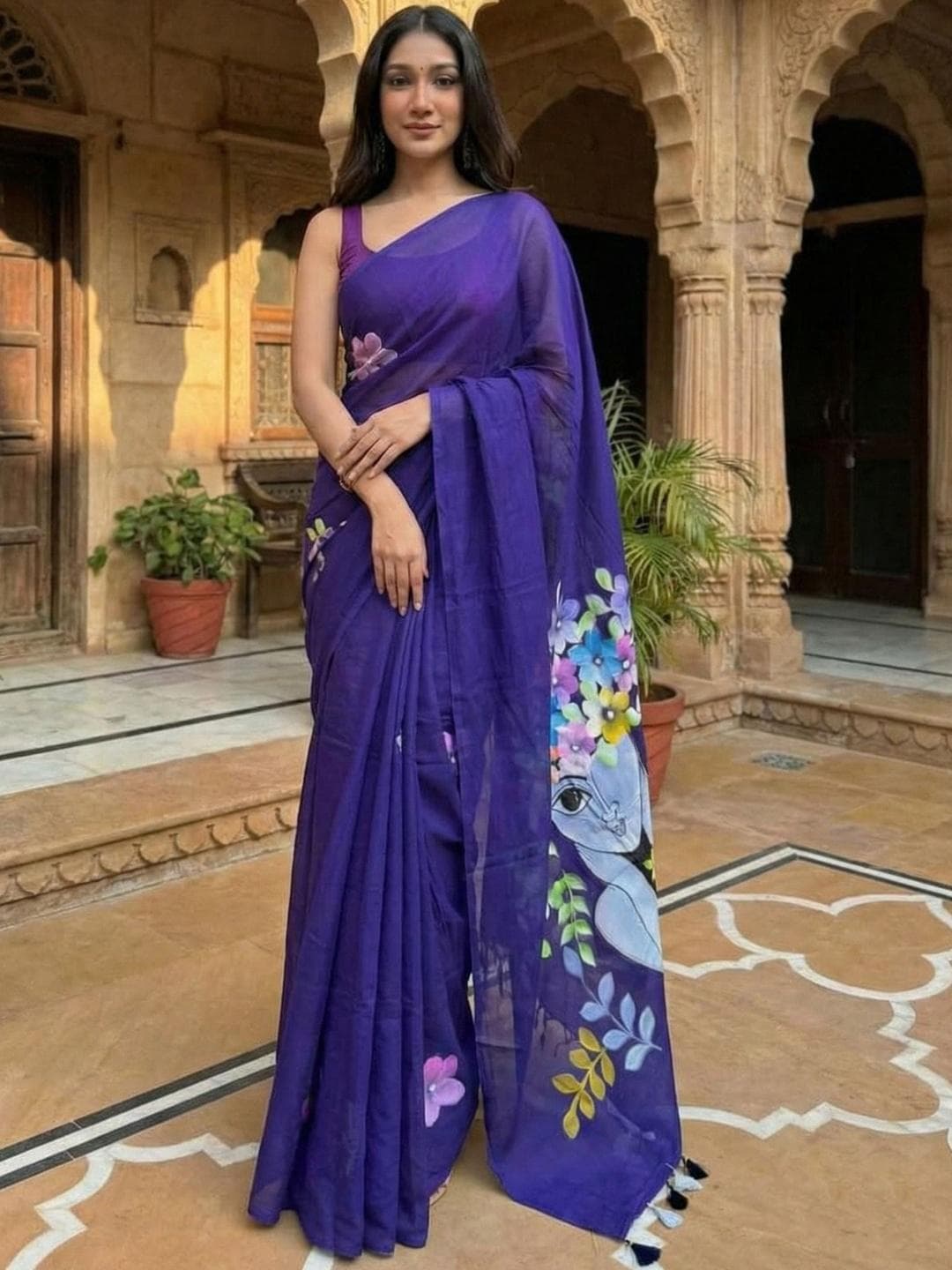 KALINI Floral Pure Cotton Saree