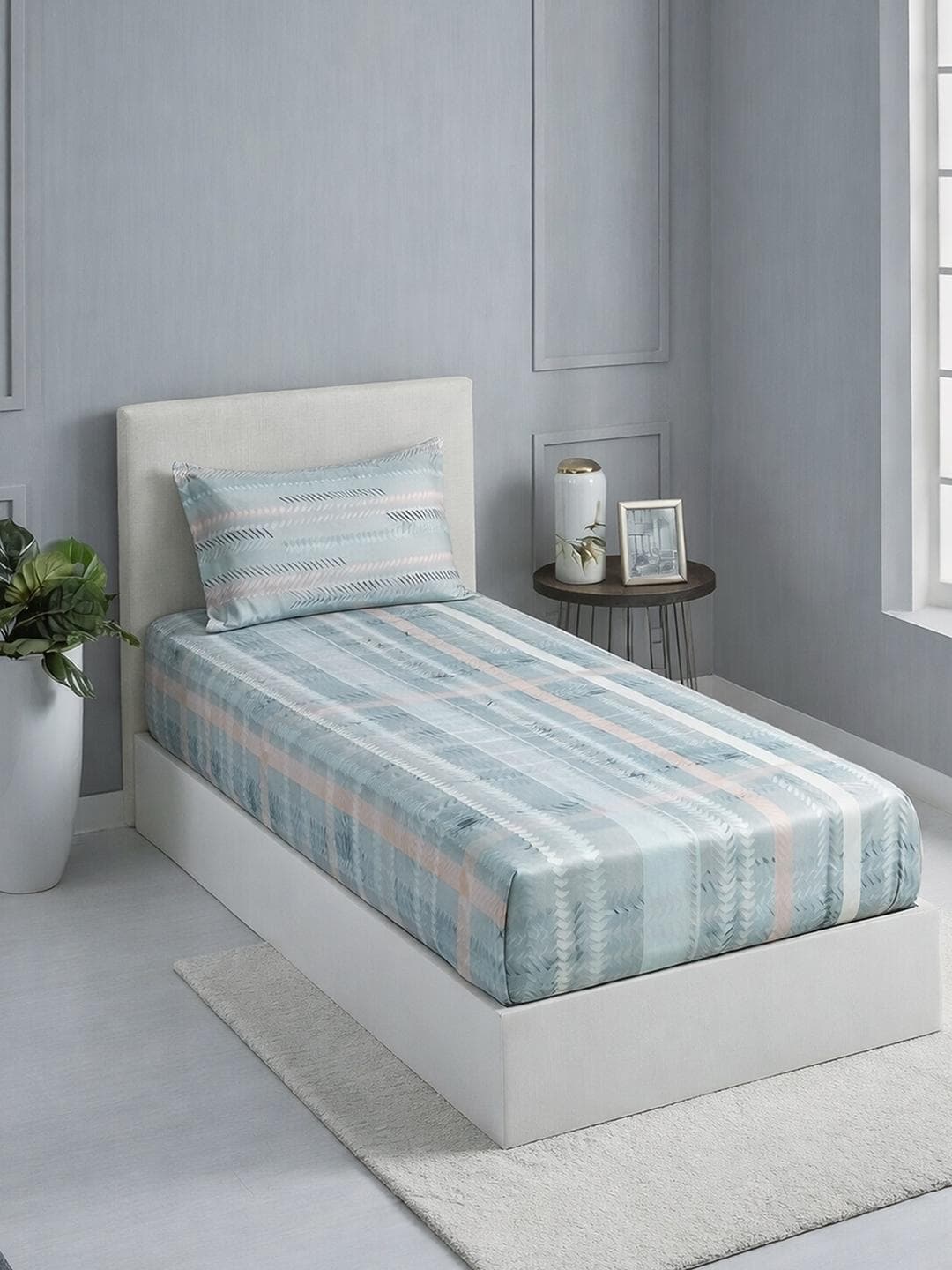 Buy DDecor Blue Pure Cotton Geometric 145TC Single Flat Bedsheet With 1 Pillow Cover - - Home for Unisex