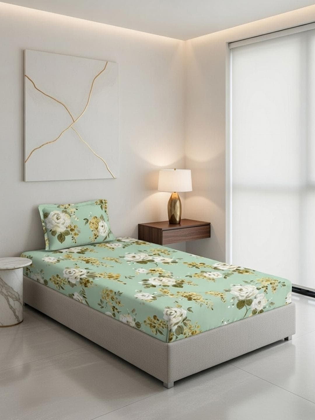 Buy DDecor Green Pure Cotton Floral 145TC Single Flat Bedsheet With 1 Pillow Cover - - Home for Unisex