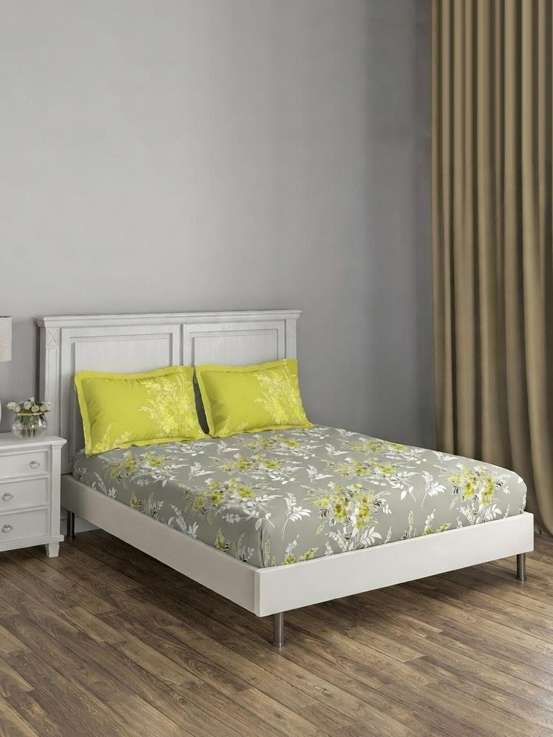 Buy DDecor Yellow Pure Cotton Floral 145TC King Flat Bedsheet With 2 Pillow Covers - - Home for Unisex