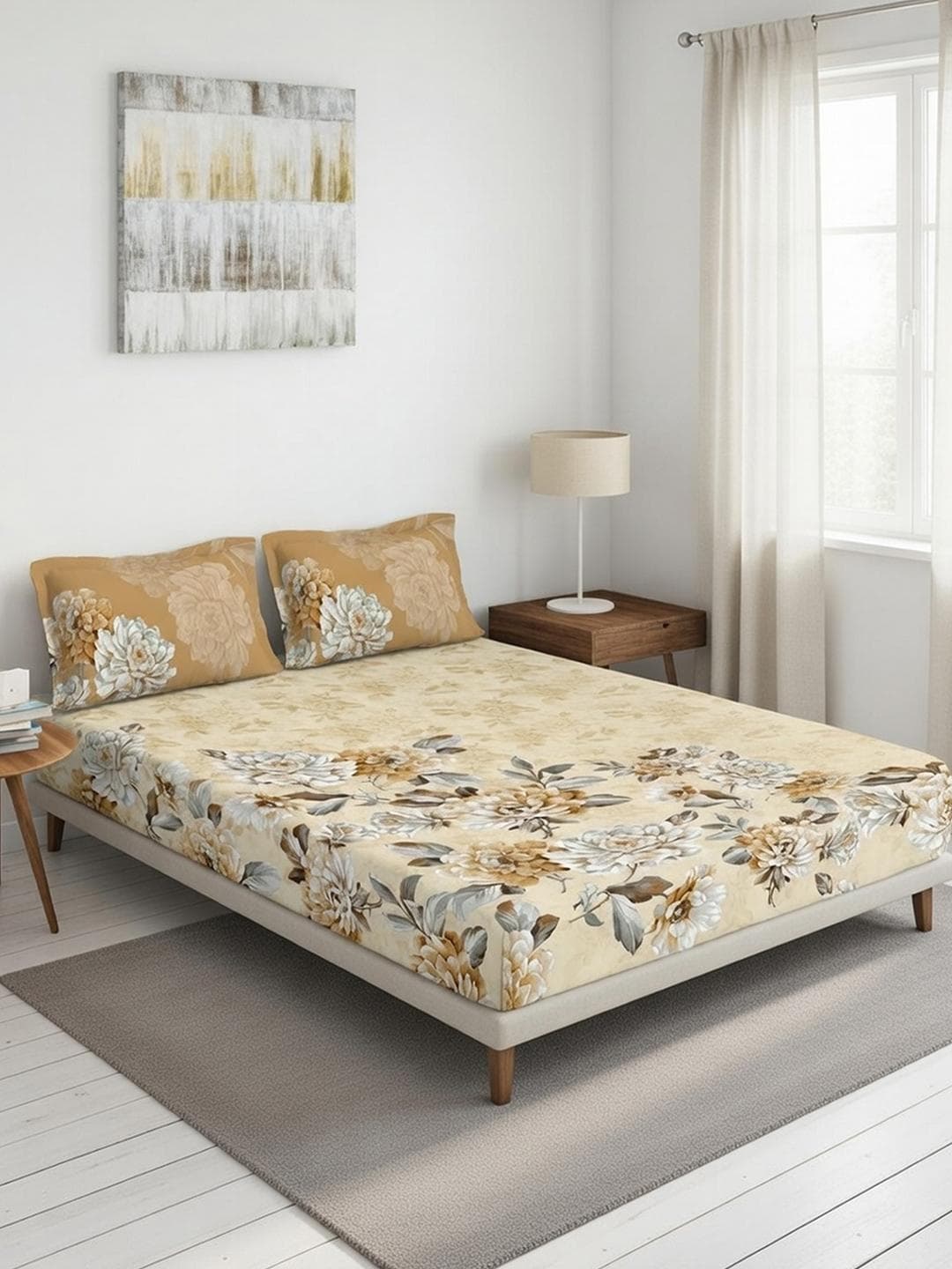 Buy DDecor Brown Pure Cotton Floral 145TC Queen Flat Bedsheet With 2 Pillow Covers - - Home for Unisex