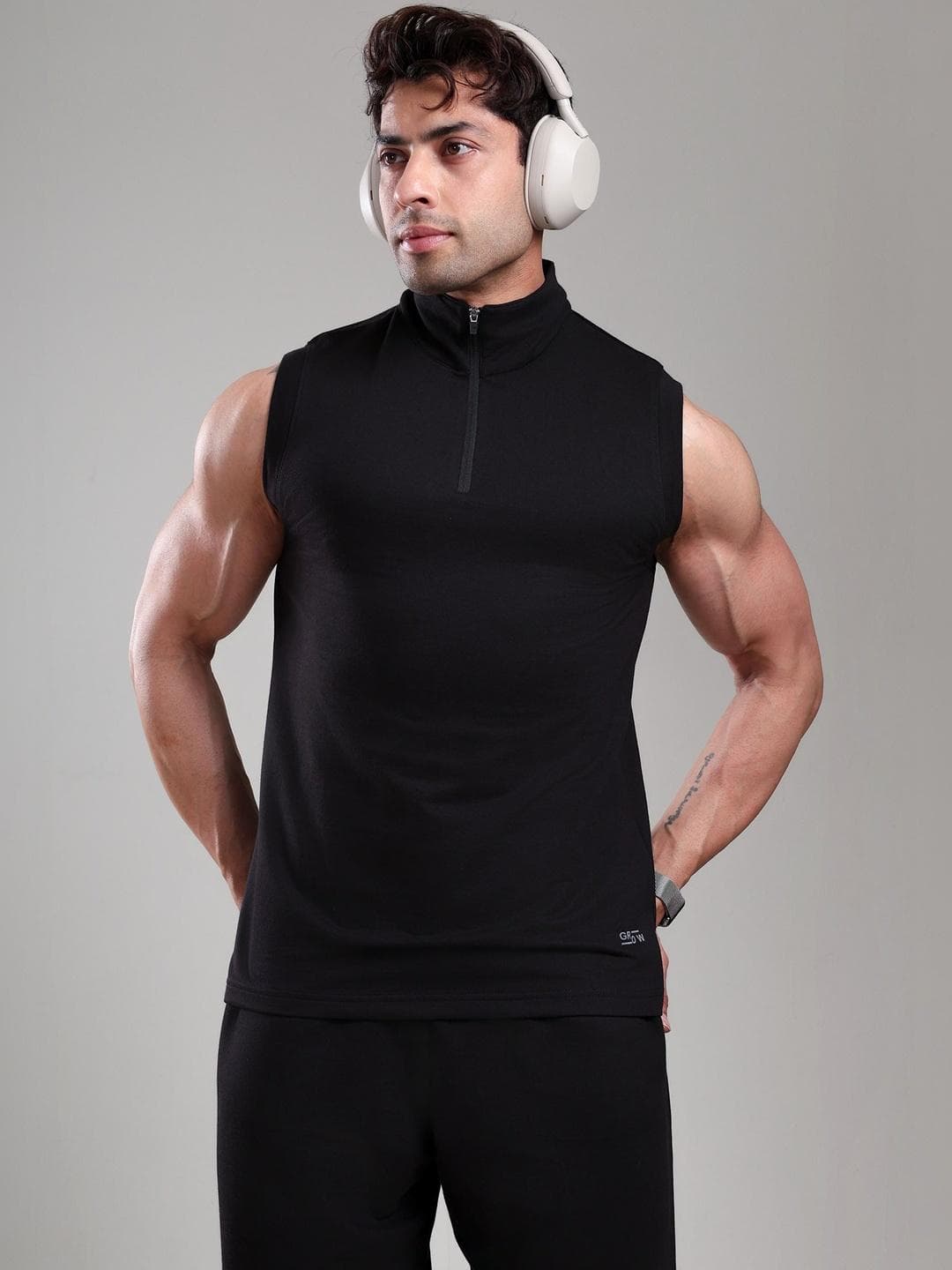 GROW Men Quarter Zip Pullover Half Zip Sleeveless Sweater Gym Vest T-Shirt