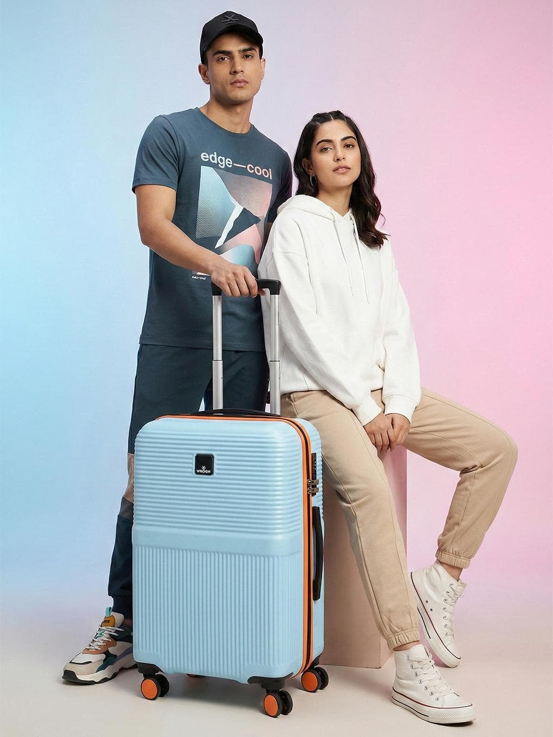 WROGN Qubo Textured Cabin Hard Suitcase Trolley Bag- 37L