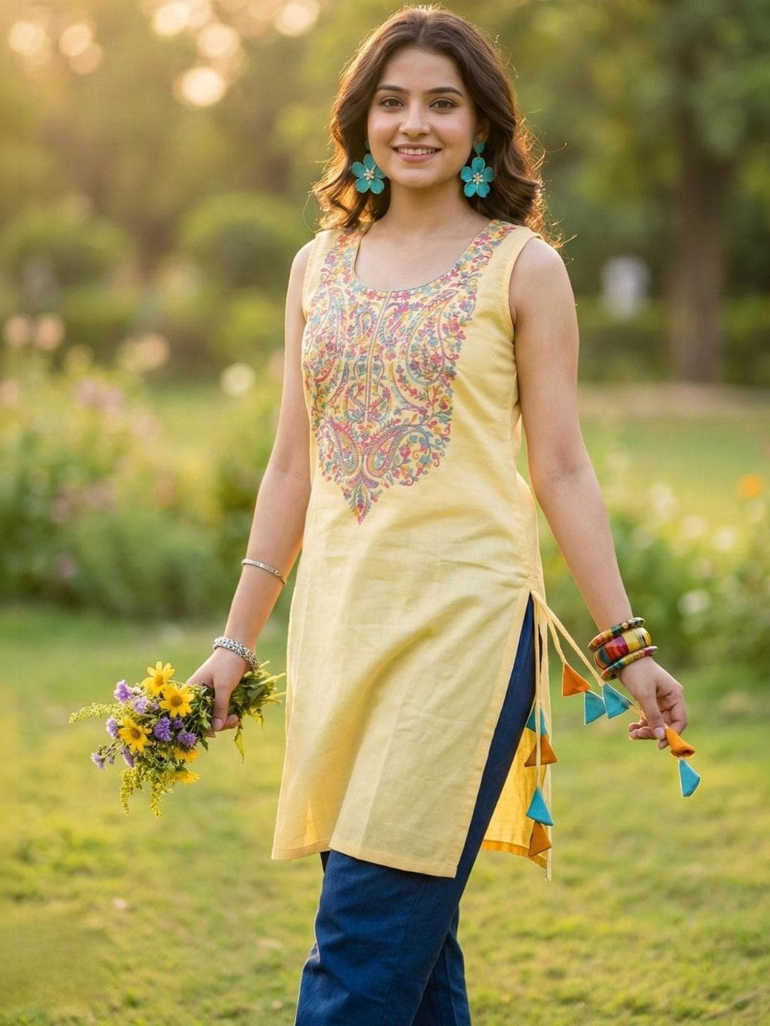Youthnic Ethnic Motifs Embroidered Thread Work Thread Work Kurti