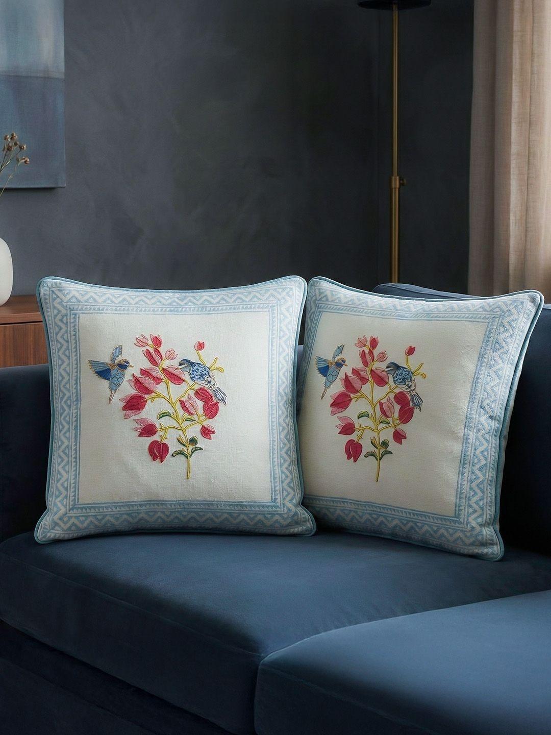 Buy Baarno Blue & Pink Set Of 2 Floral Square Cushion Covers - - Home for Unisex