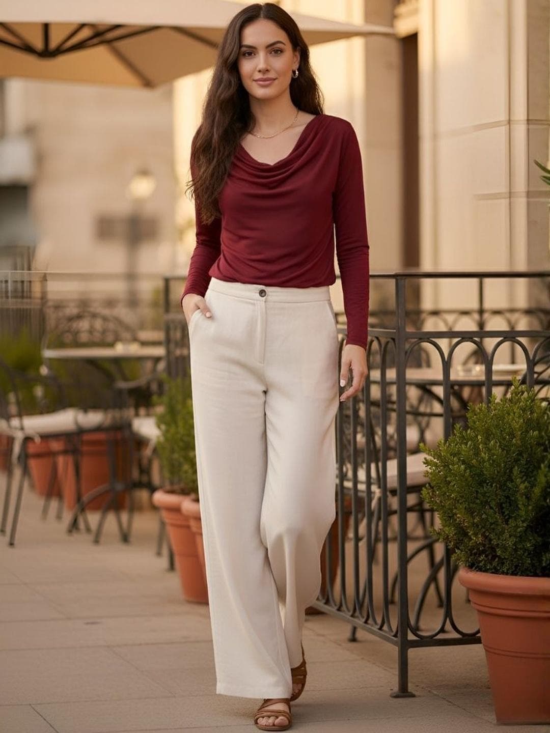 clobug Cowl Neck Net Top