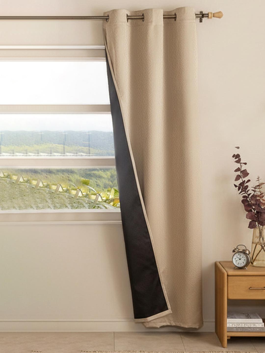 Buy HOMEMONDE Blackout Self Design Polyester Eyelet Door Curtain 7 Feet - - Home for Unisex