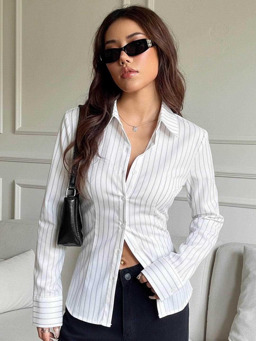 MULVARI Women Slim Fit Striped Casual Shirt