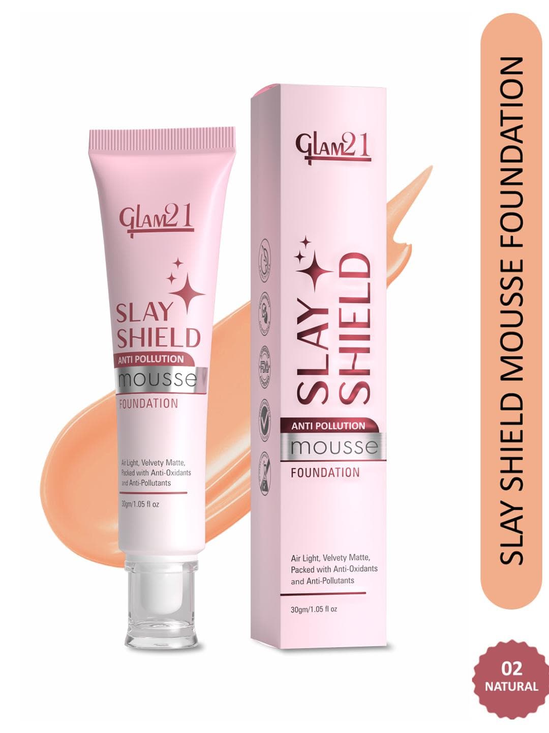 GLAM21 Slay Shield Mousse Foundation With Vitamin C- 30 g- Natural 02
