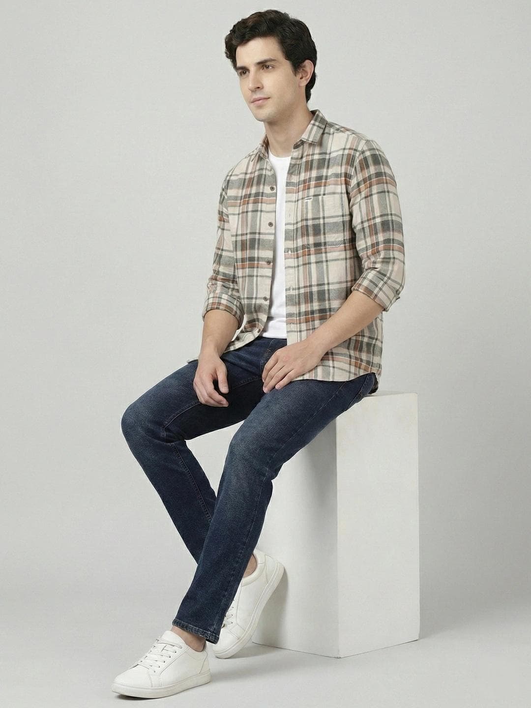 Wrangler Men Slim Fit Tartan Checks Checked Casual Cotton Shirt