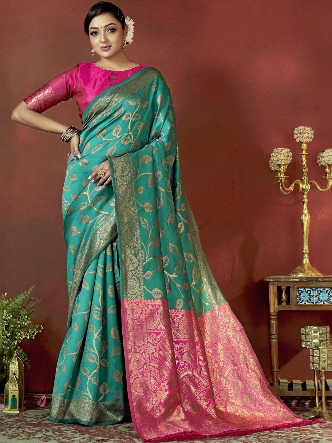 SZN Ethnic Motifs Zari Silk Blend Handloom Banarasi Saree