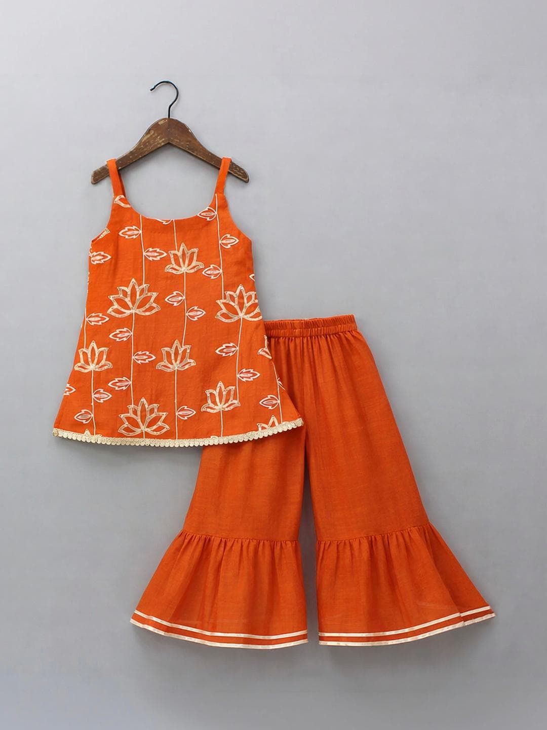 KidsFlower Girls Embroidered Regular Kurta with Palazzos