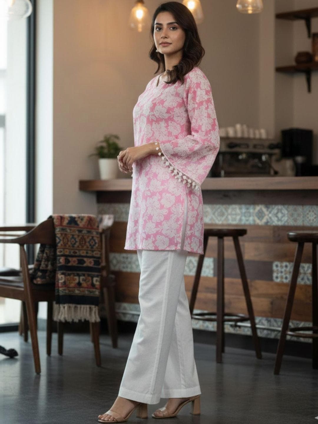 OZIA Floral Printed V-Neck Pure Cotton Kurti