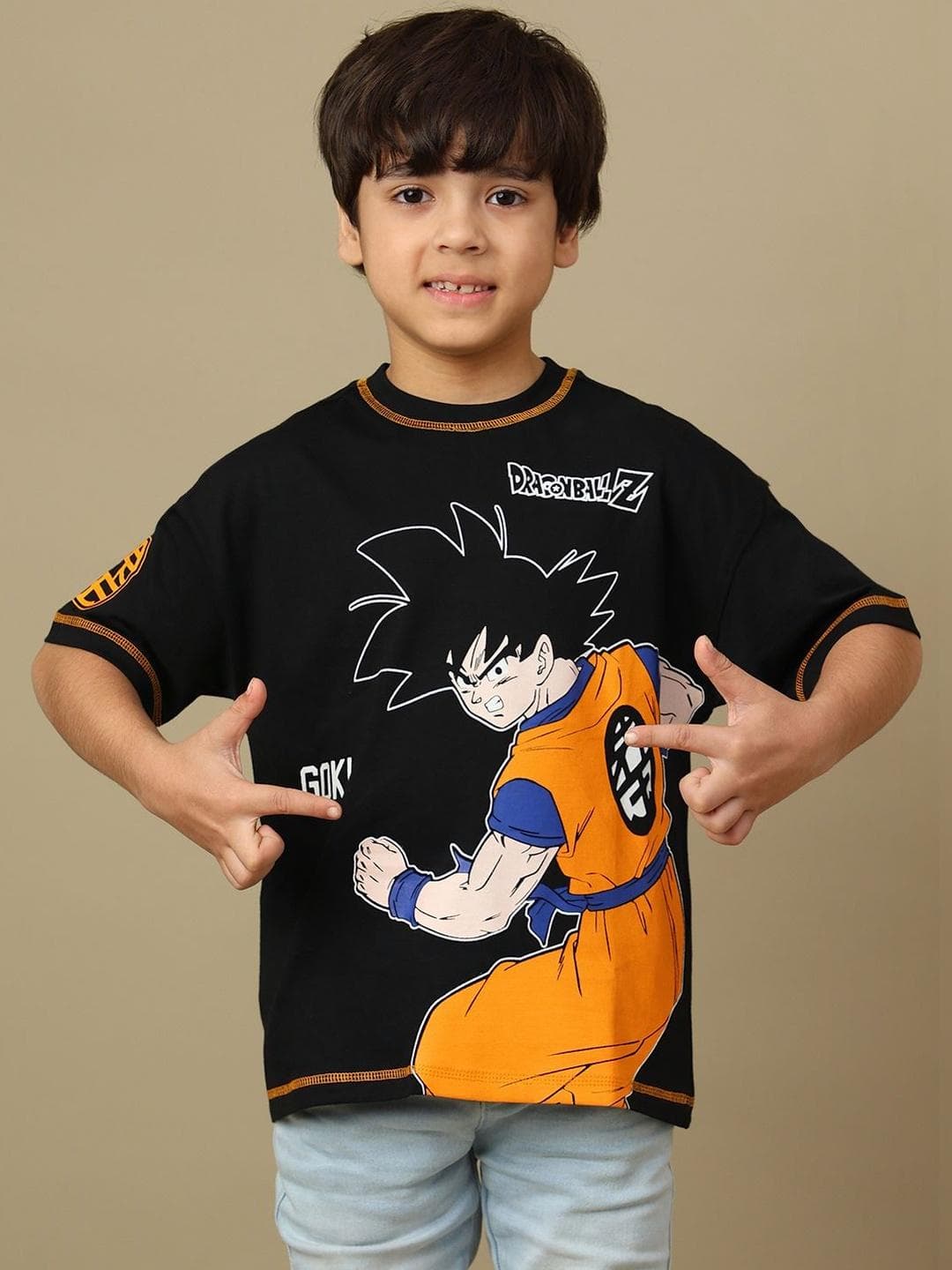 Kids Ville Boys GOKU Dragon Ball Z Printed Pure Cotton Round Neck Oversized T-shirt