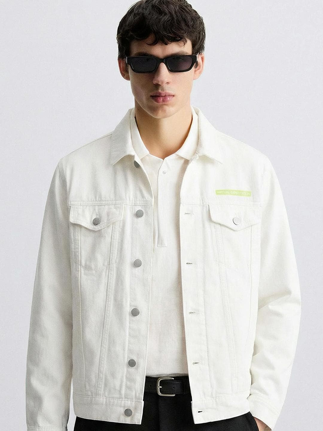 HIGHLANDER Men White Solid Denim Jacket