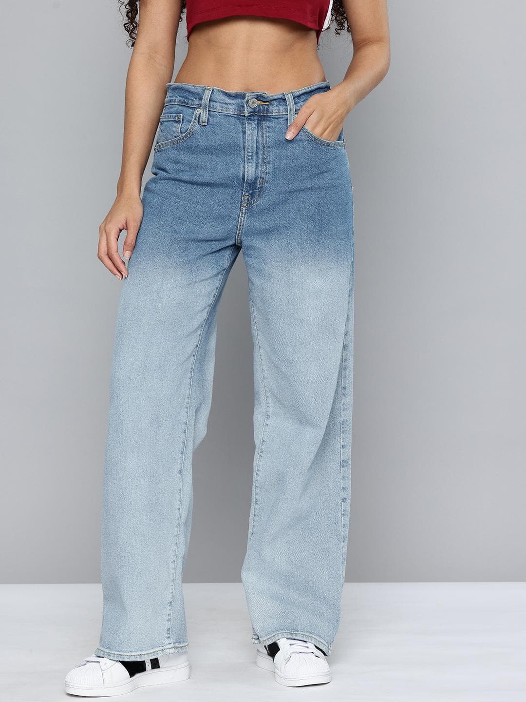 Levis Women's Light Blue Flared Fit High Rise Jeans