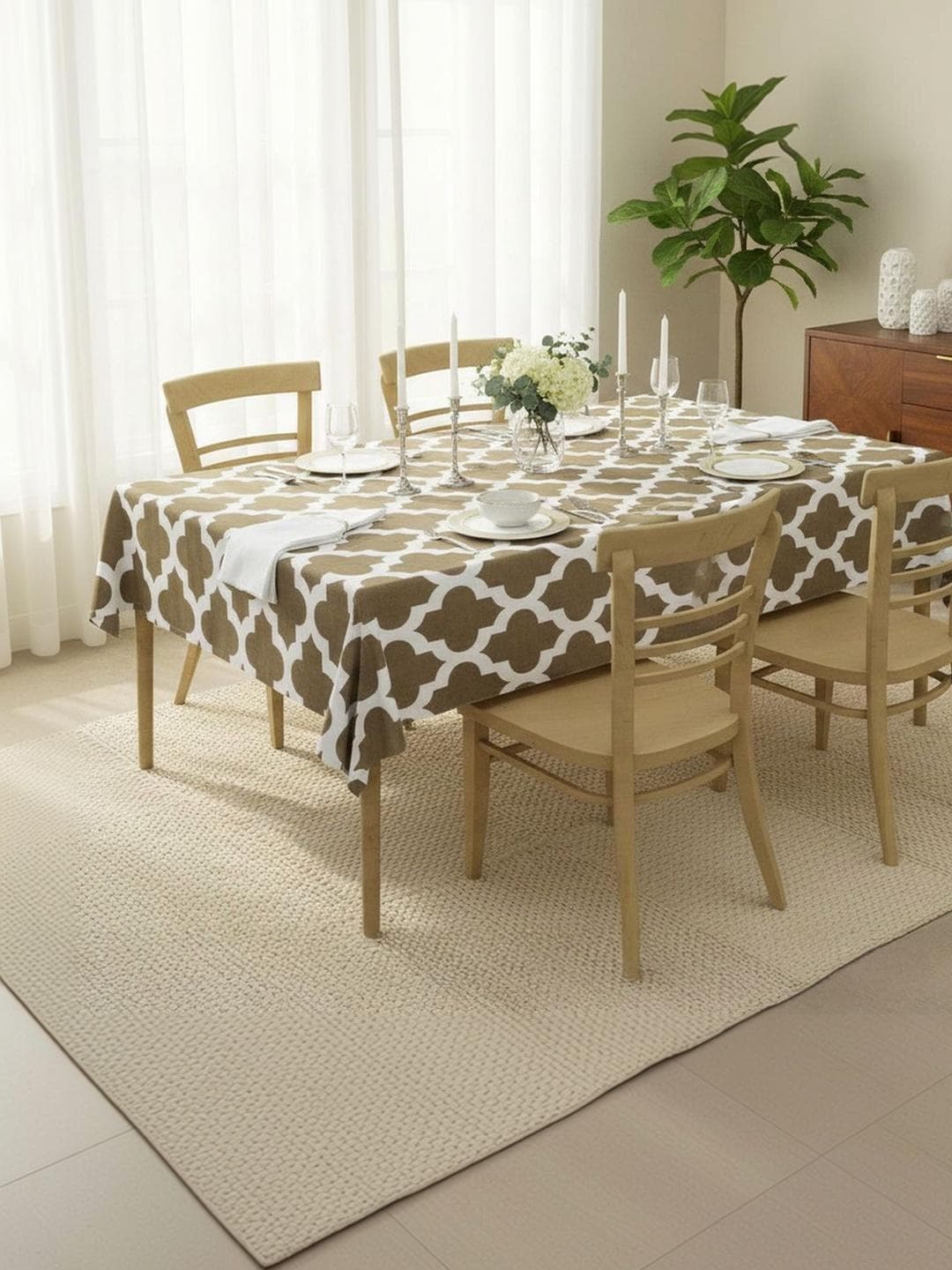 HOMEMONDE Grey Geometric Printed Cotton 4-Seater Table Cover