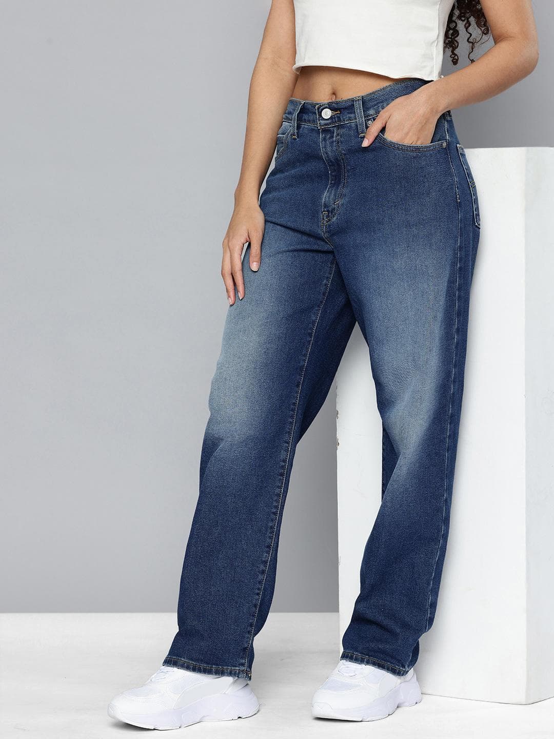 Levis Women's 94 Dark Blue Baggy Fit Mid Rise Jeans