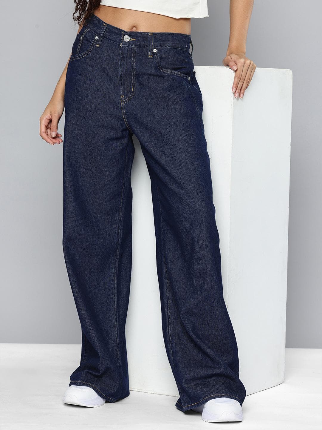 Levis Women's Navy Loose Fit Mid Rise Jeans