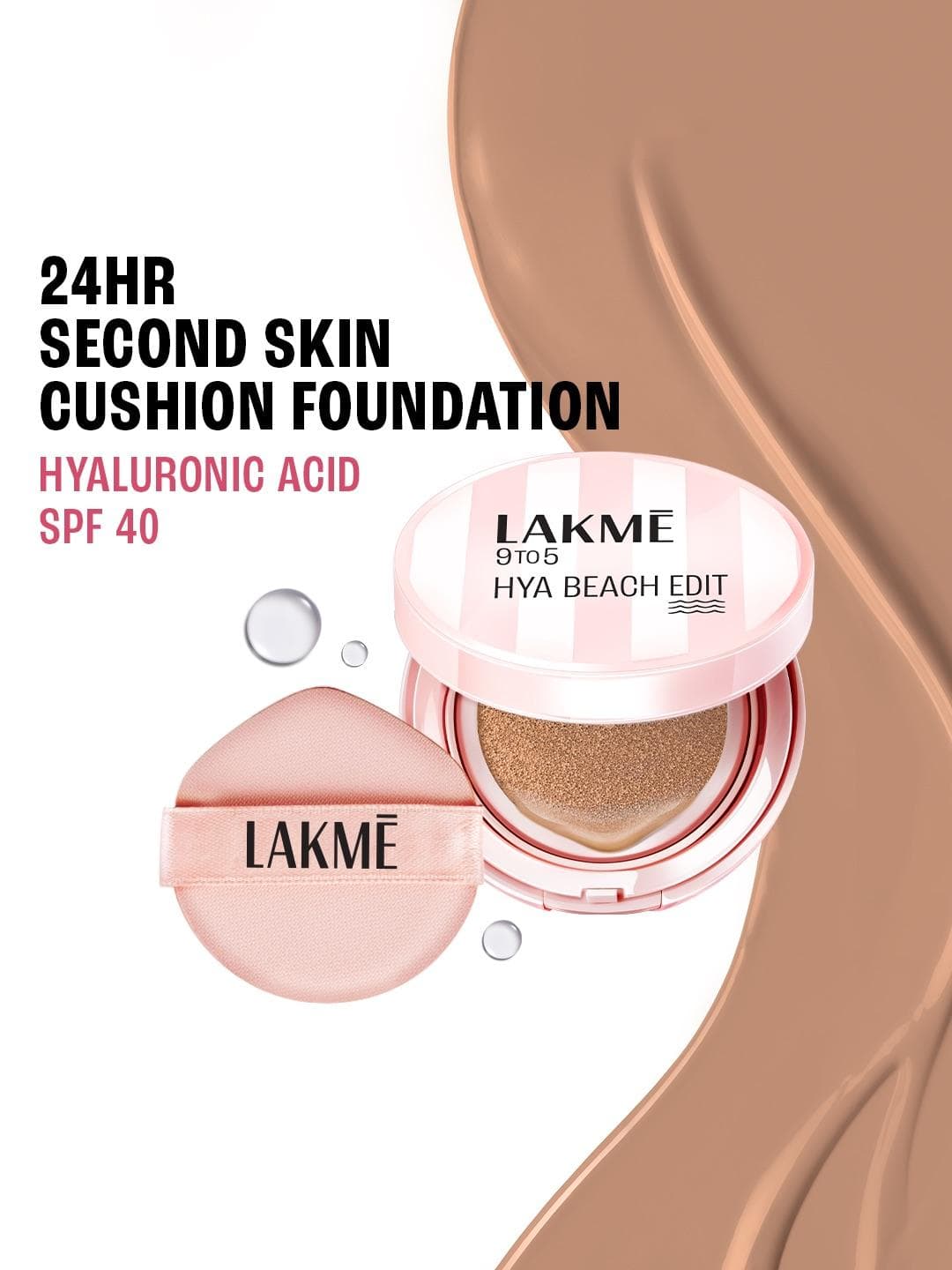 Lakme 9to5 Hya Beach Edit SPF40 Full Coverage Cushion Foundation 12g - N260 Neutral Honey