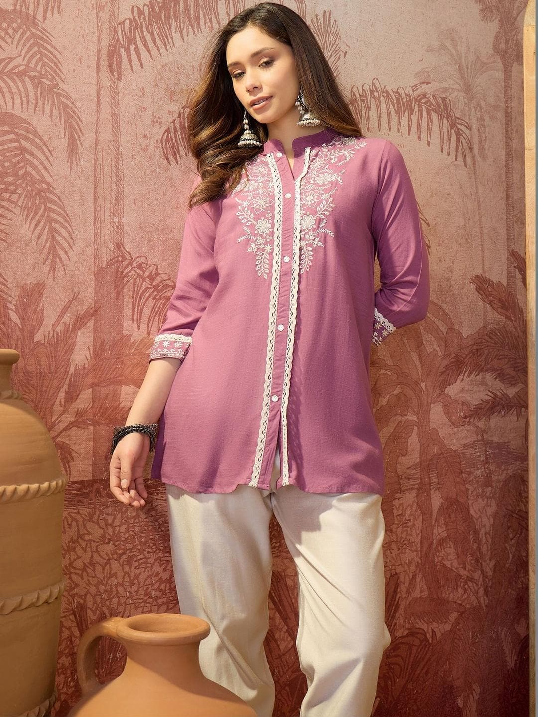 Sangria Floral Embroidered Kurti