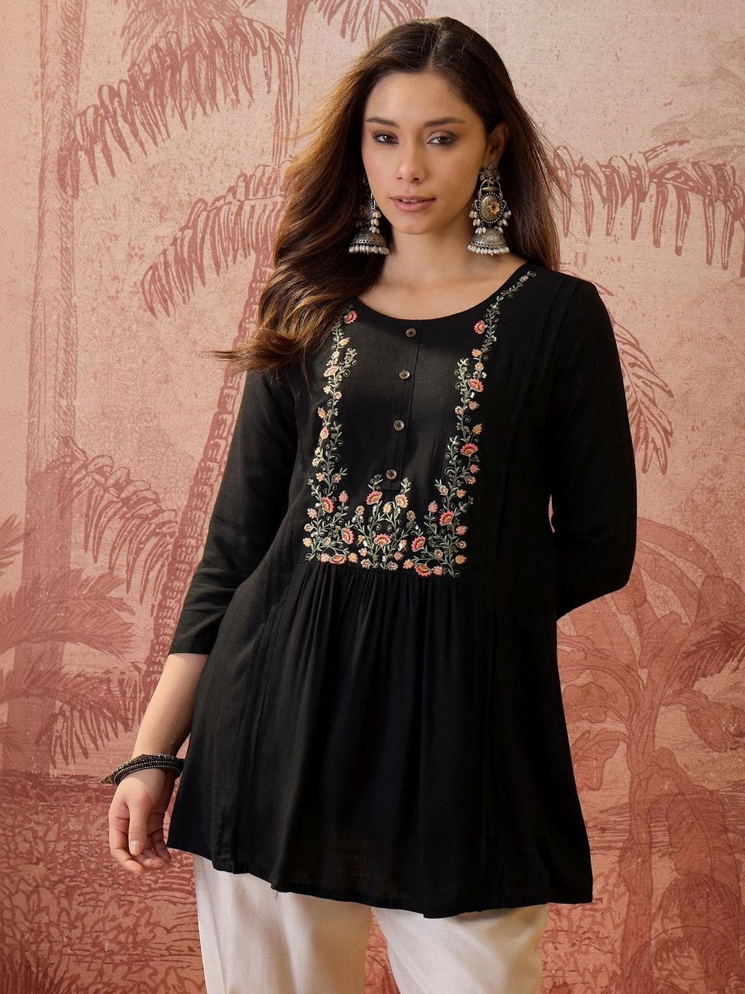 Sangria Embroidered Short Kurtis