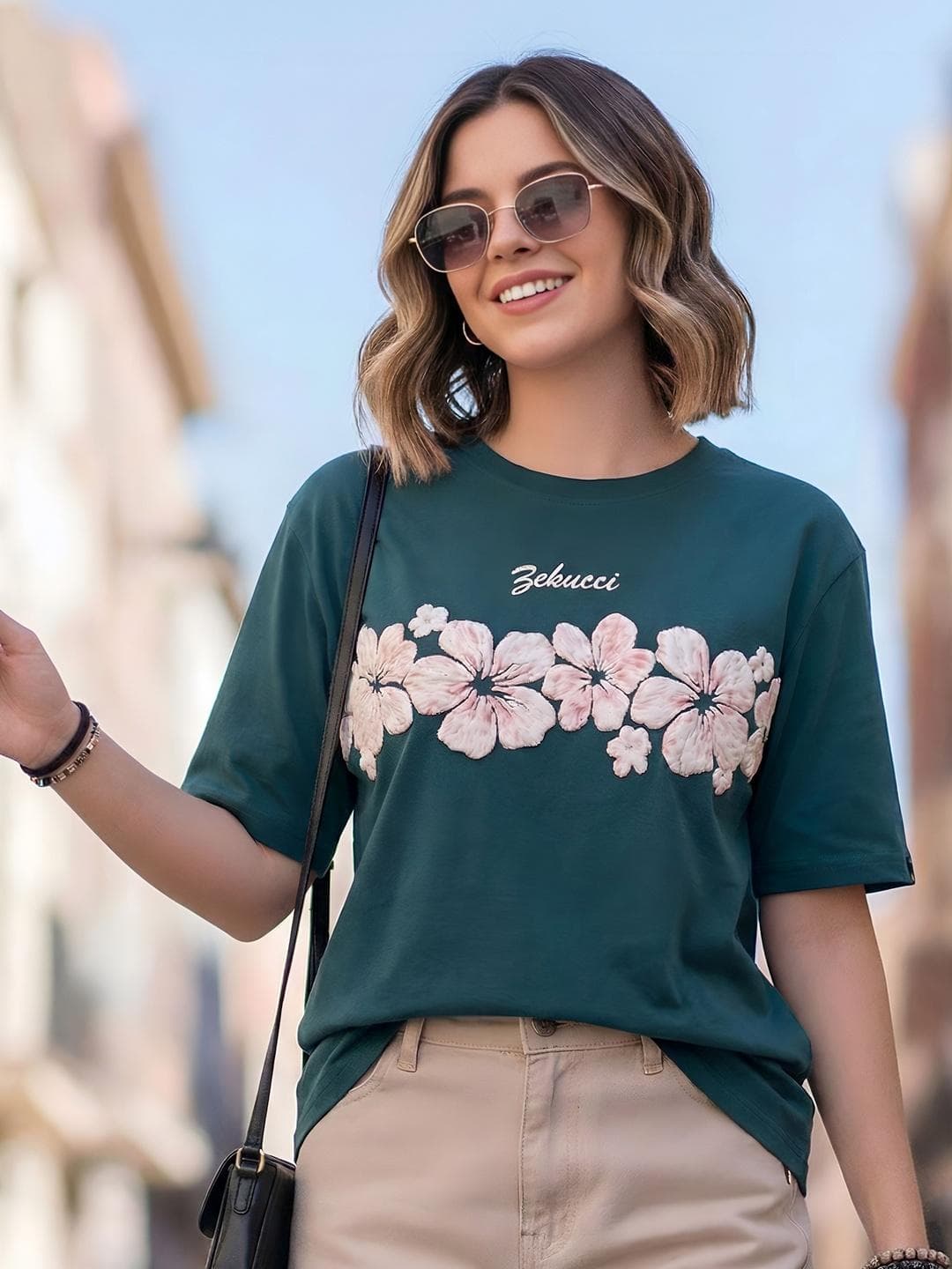 PTVIZE Women Floral Printed T-shirt