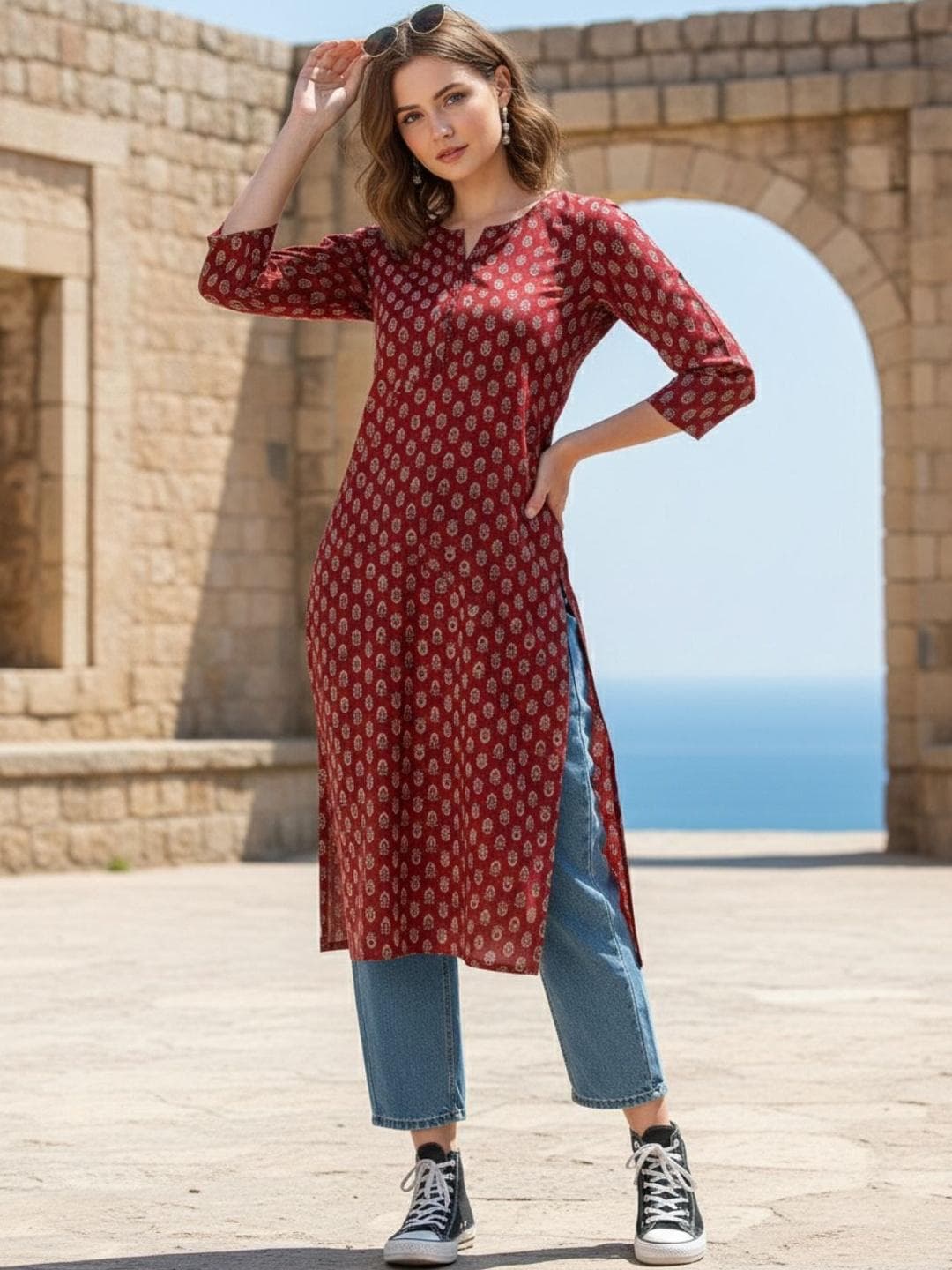 AADVIKA Women Floral Printed Thread Work Kurta