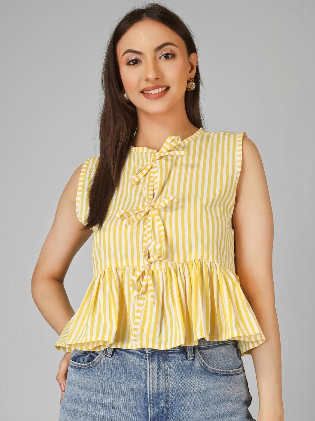 Yunic29 Striped Cotton Peplum Top