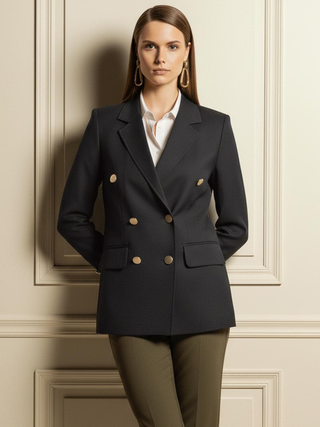 Chemistry Notched-Lapel Collar Double-Breasted Blazer