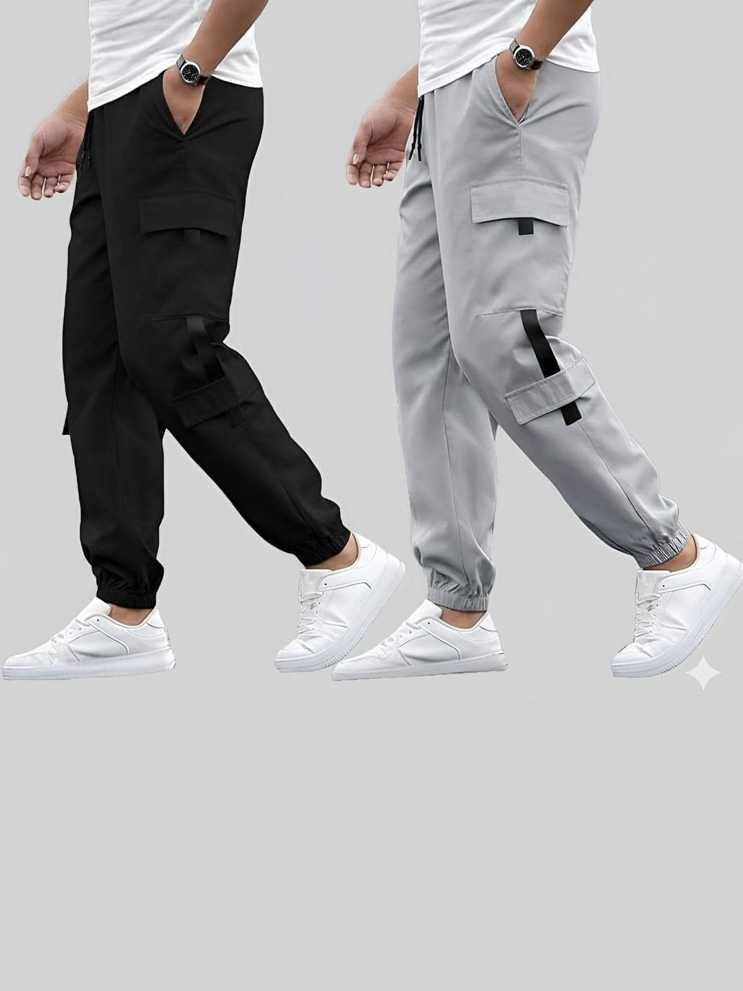Riksaw Men Pack Of 2 Mid-Rise Cargo Joggers