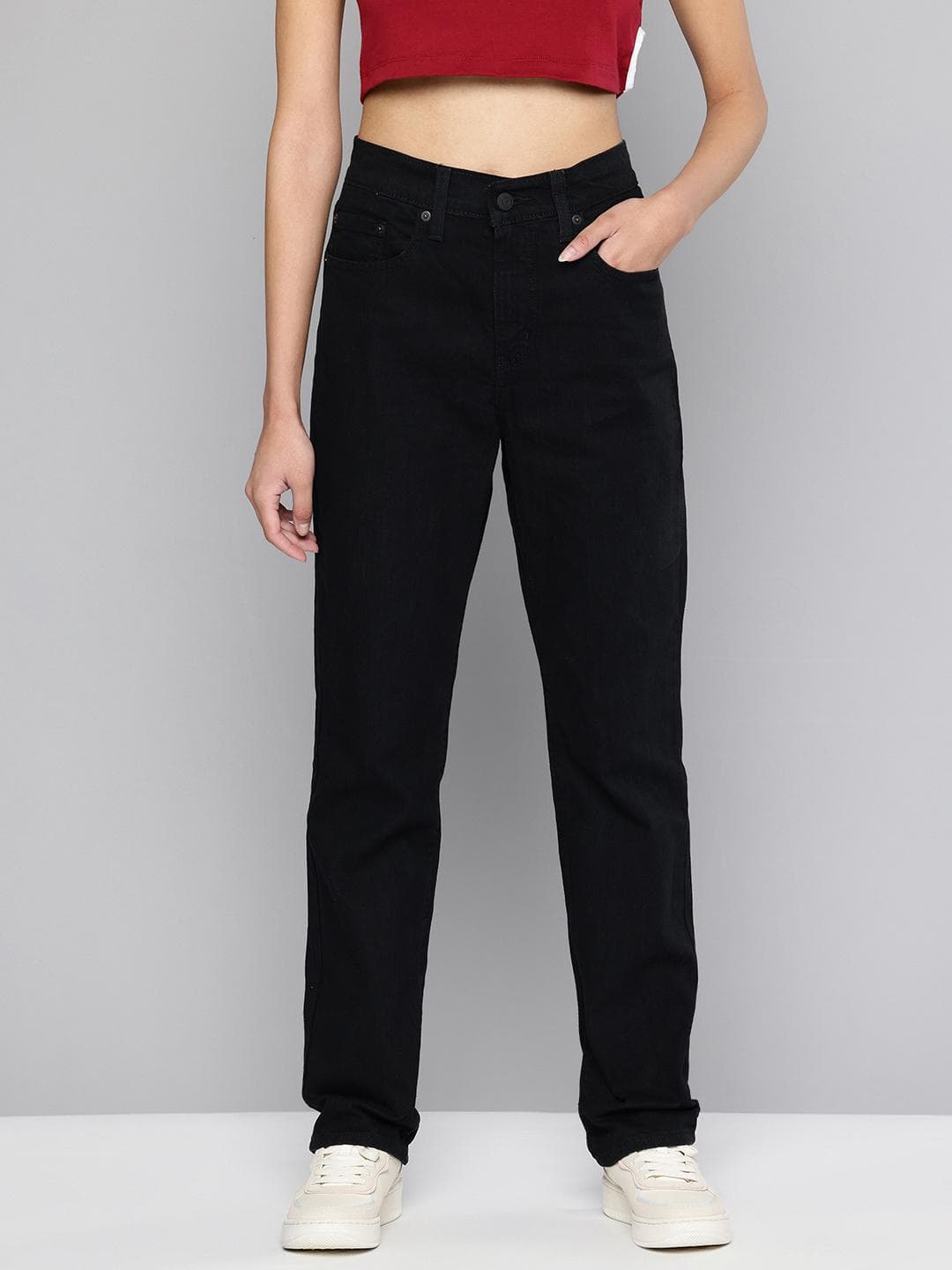Levis Women's 724 Black Slim Straight Fit High Rise Jeans