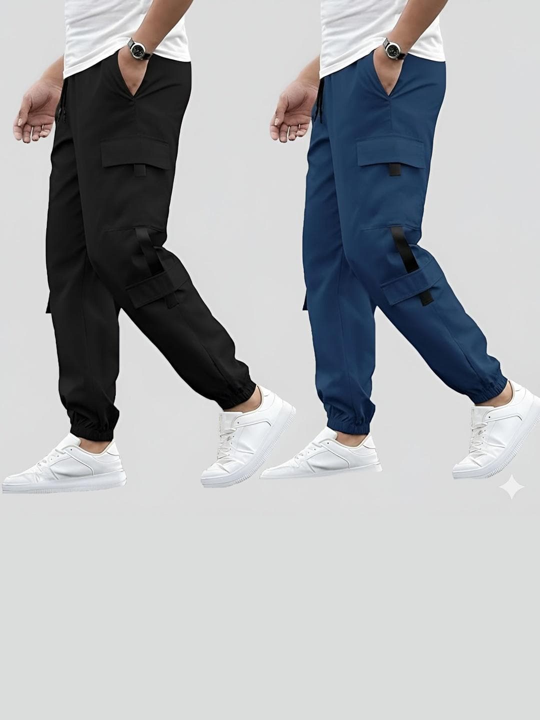Riksaw Men Pack Of 2 Mid-Rise Cargo Joggers