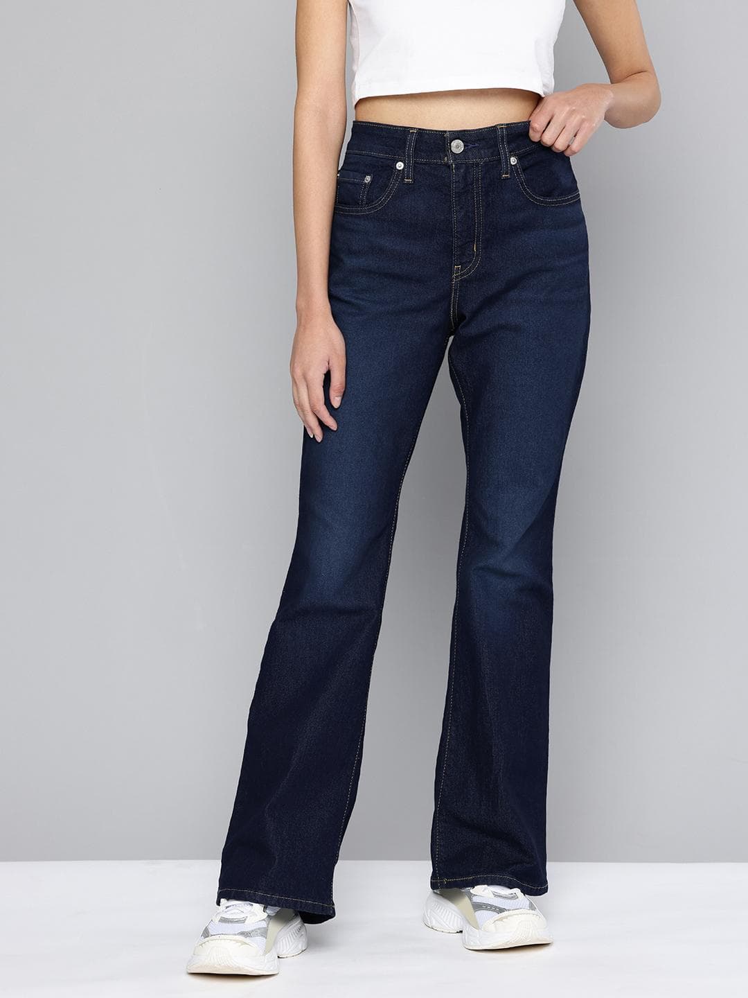 Levis Women's 726 Dark Blue Flared Fit High Rise Jeans