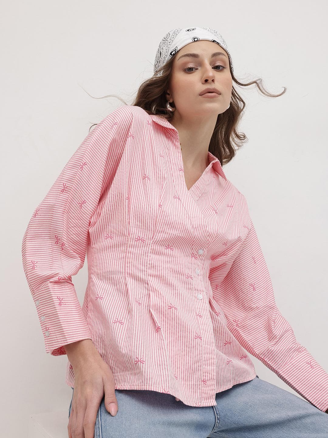 The Roadster Life Co. Candy Stripes Spread Collar Pure Cotton Casual Shirt with Pleats