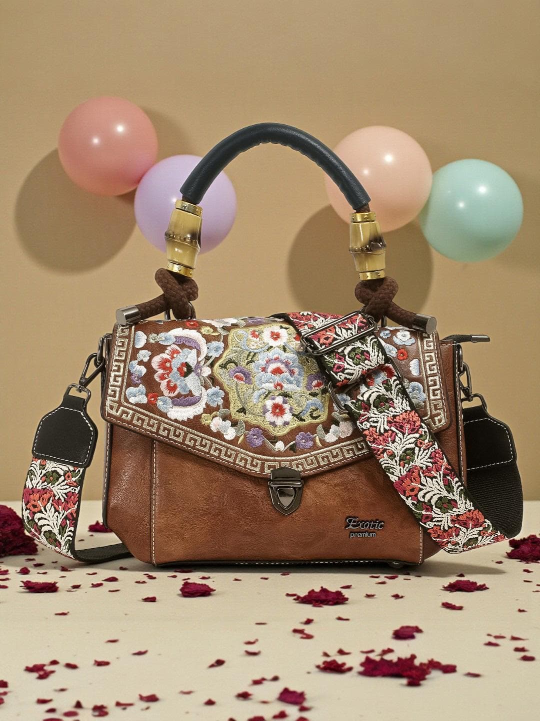 Buy Exotic Women Floral Printed Structured Leather Satchel Bag - - Accessories for Women