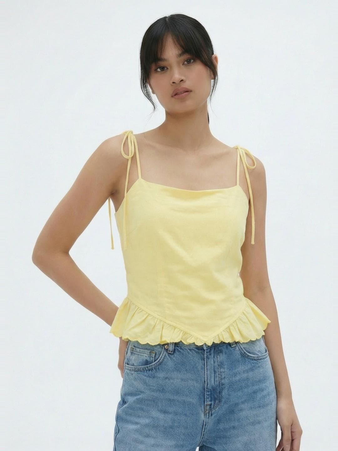 glitchez Self-Design Smocked Gathers Shoulder Straps Top with Tie-Ups