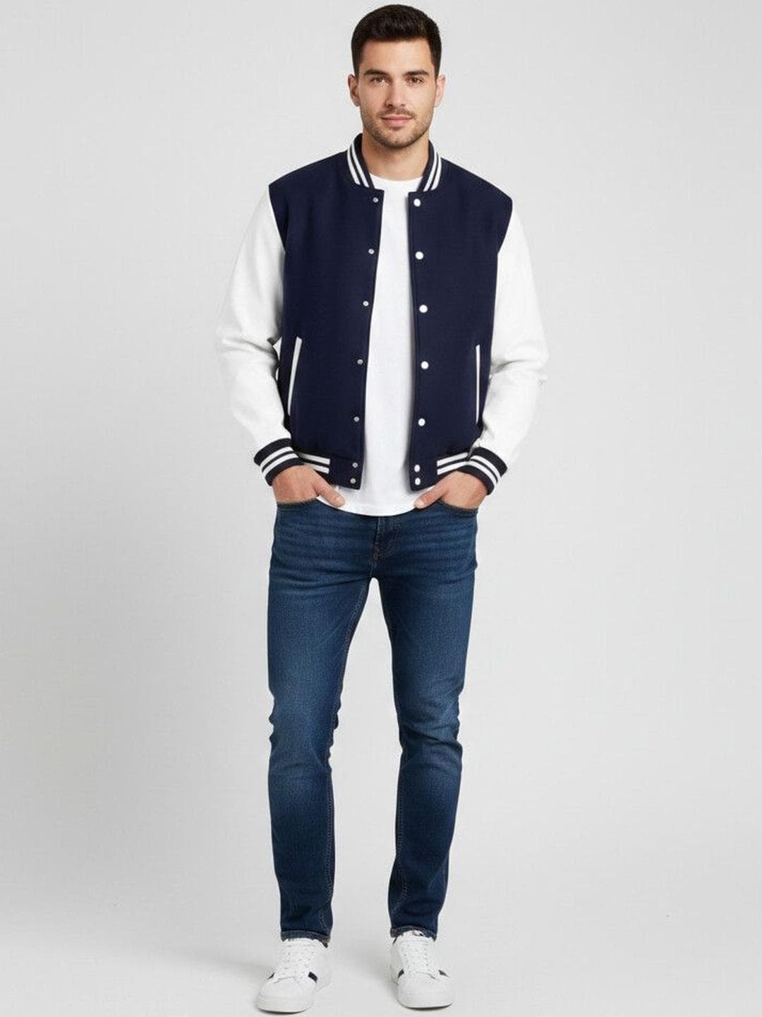 Besick Men Colourblocked Varsity Jacket