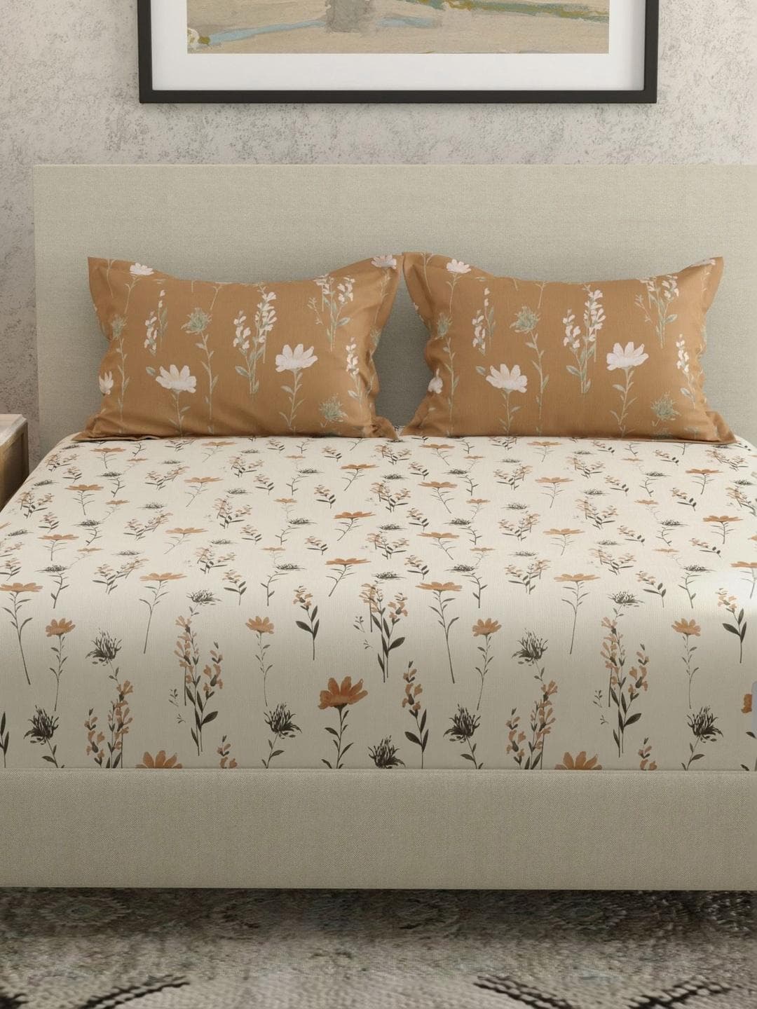 Huesland Multicoloured Floral 144 TC Double Bedsheet with 2 Pillow Covers-244 x 223 cm