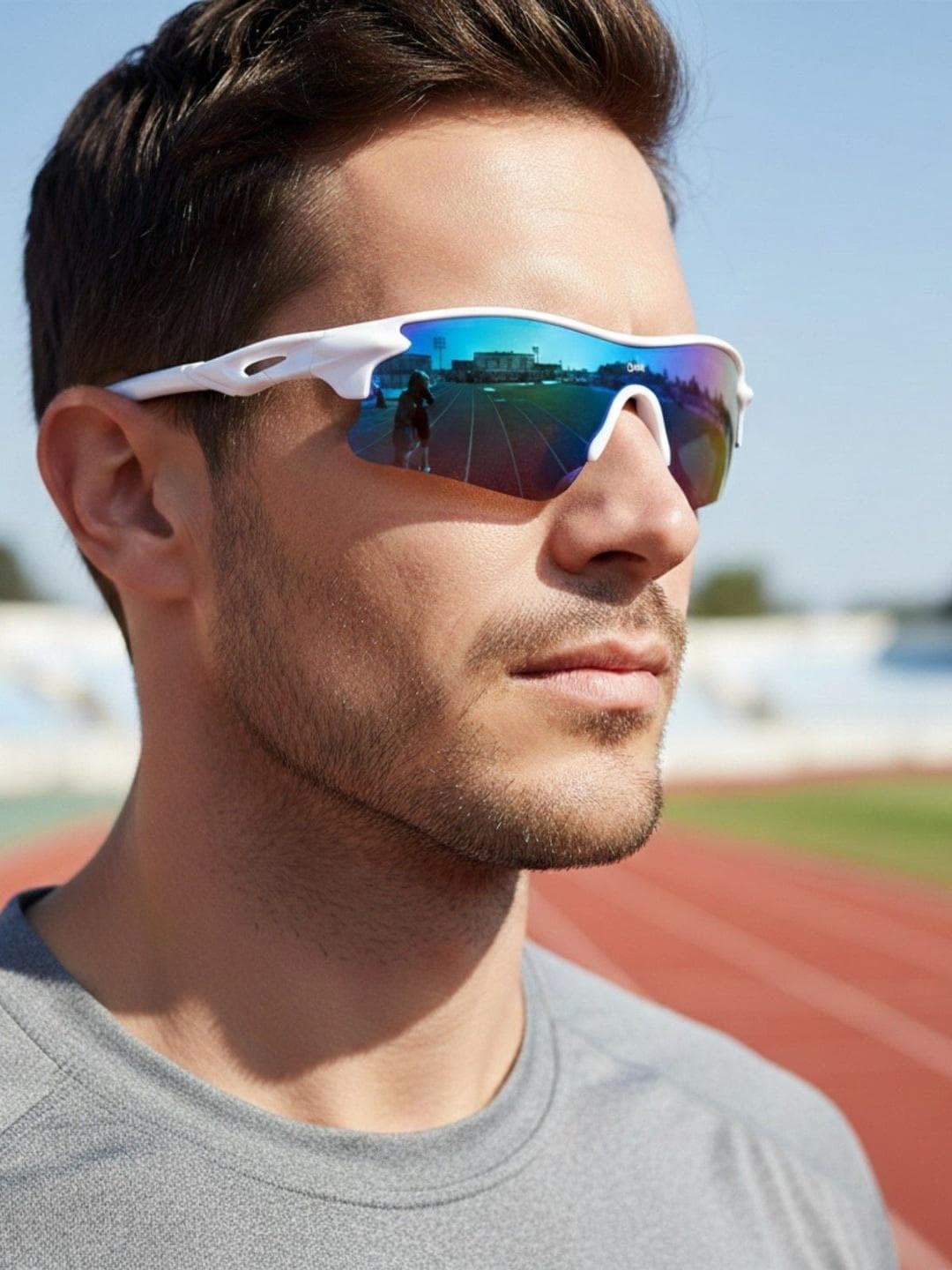 GYNK Men Mirrored Lens & White Sports Sunglasses with
