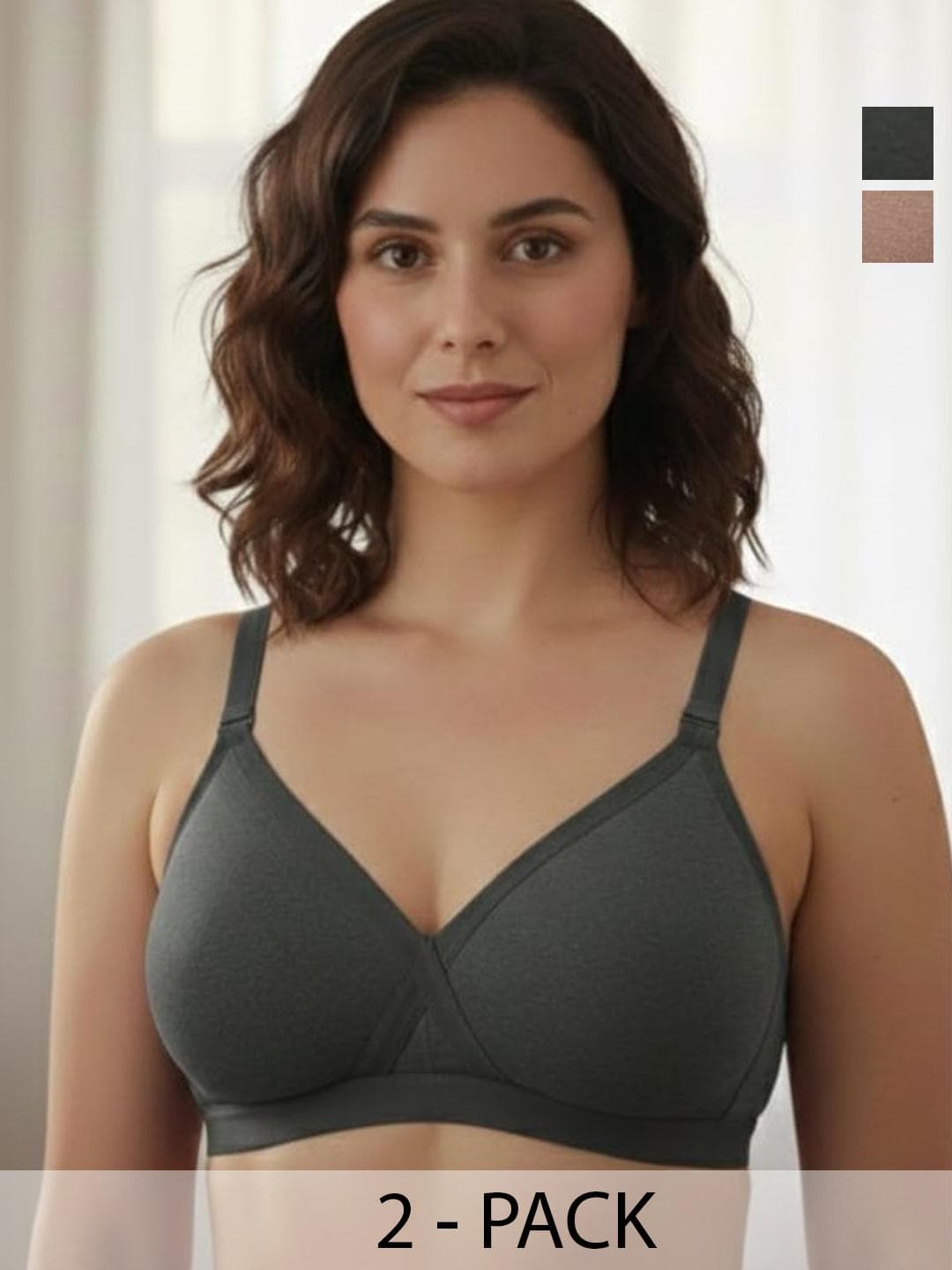 FUNAHME Pack of 2 Solid Full Coverage Bra