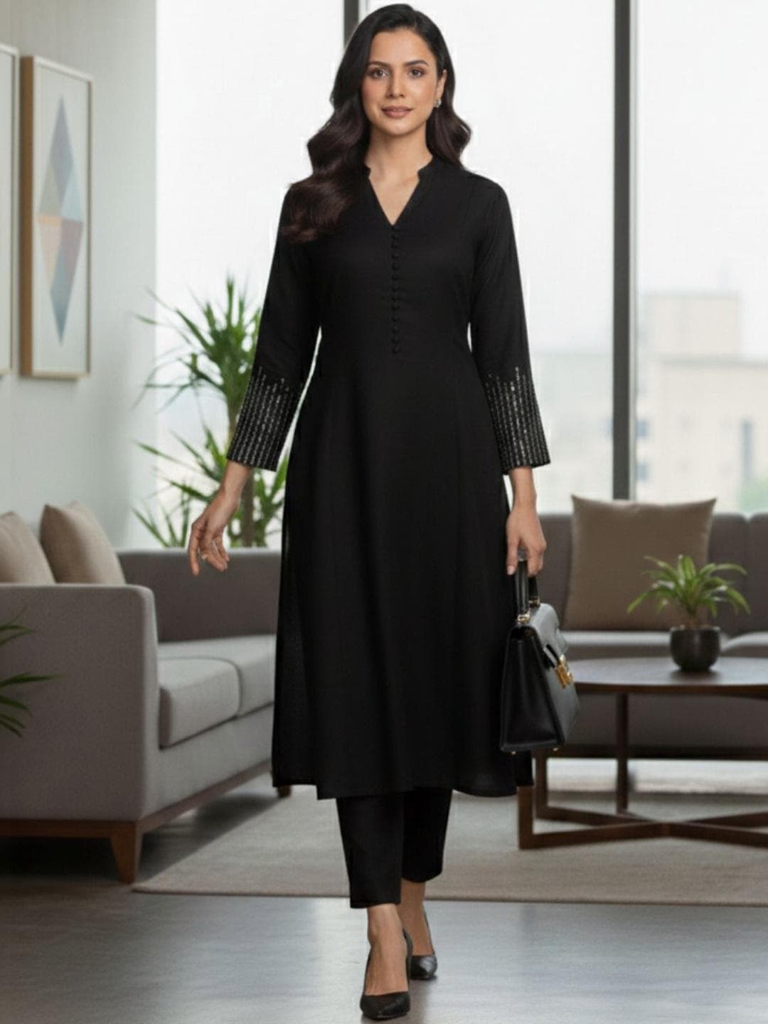 Varanga Women Regular Sequinned Kurta with Trousers