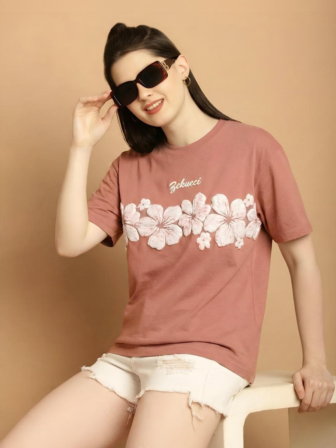 PTVIZE Women Floral Printed T-shirt