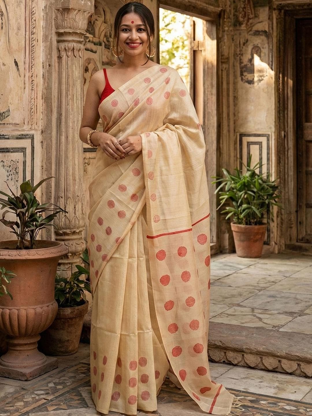 Mitera Polka Dot Kanjeevaram Saree