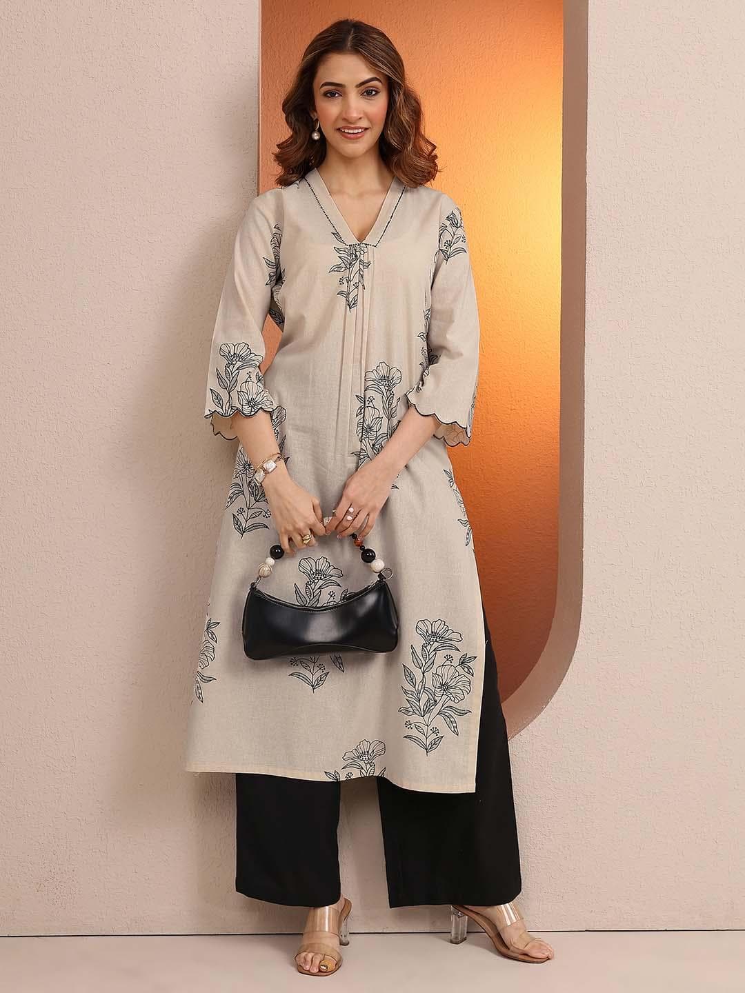 Libas Women Off White Printed Cotton Straight Kurta