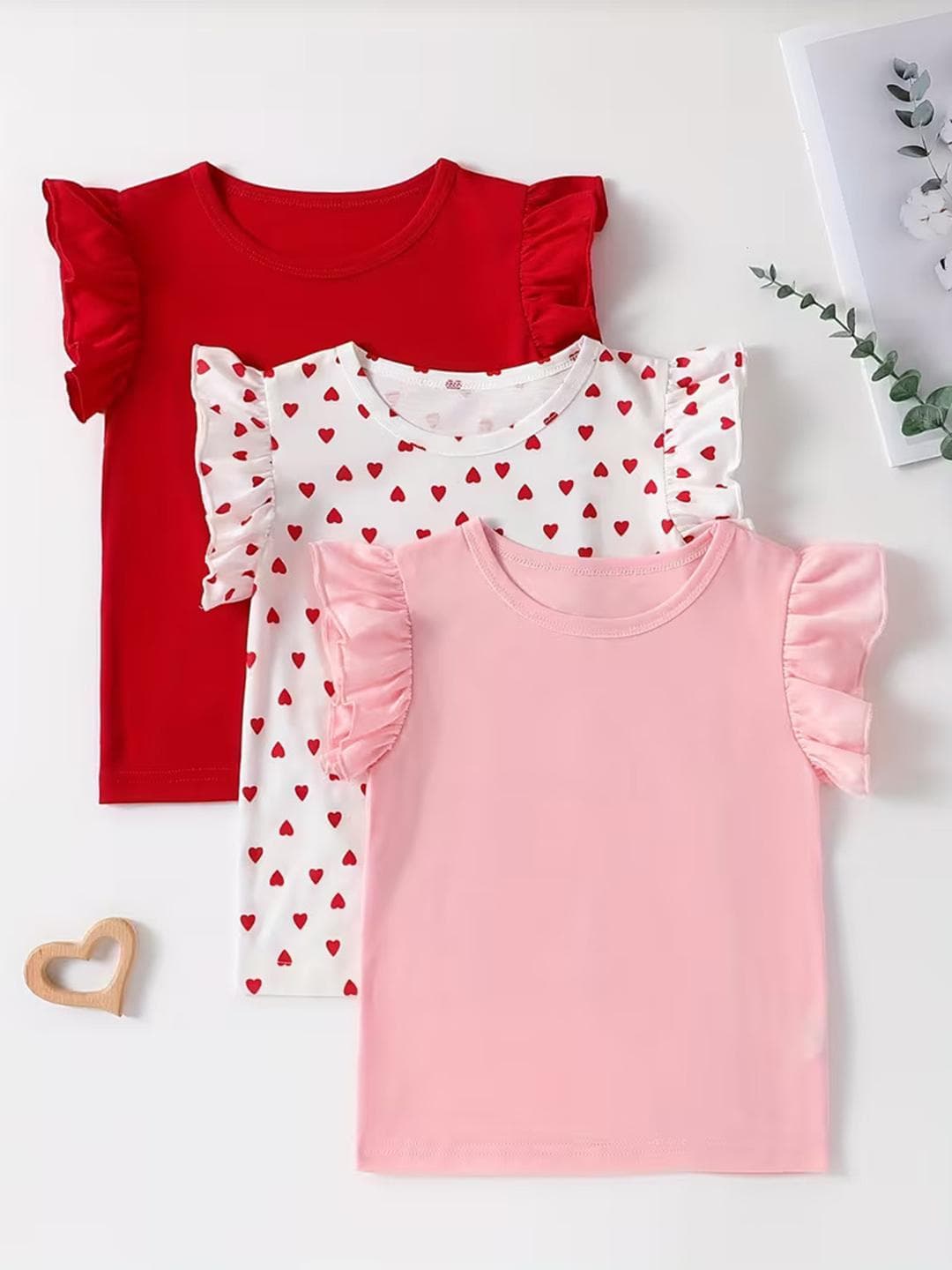 BAESD Girls Pack of 3 Printed Cotton Round Neck Tshirts