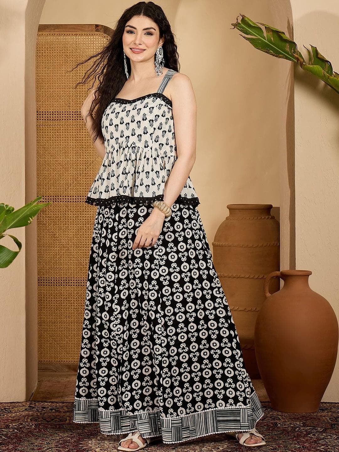 Buy Sangria Printed Shoulder Straps Top & Skirt Co Ords Set - - Apparel for Women
