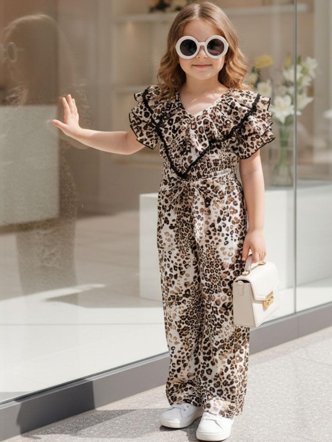 Cutiekins Girls Printed Basic Jumpsuit with Ruffles
